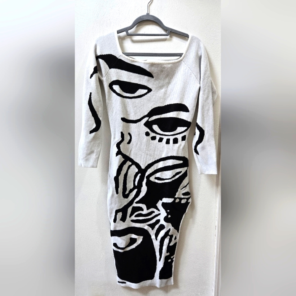 Akira Astract Black and White Side Slit Dress Medium